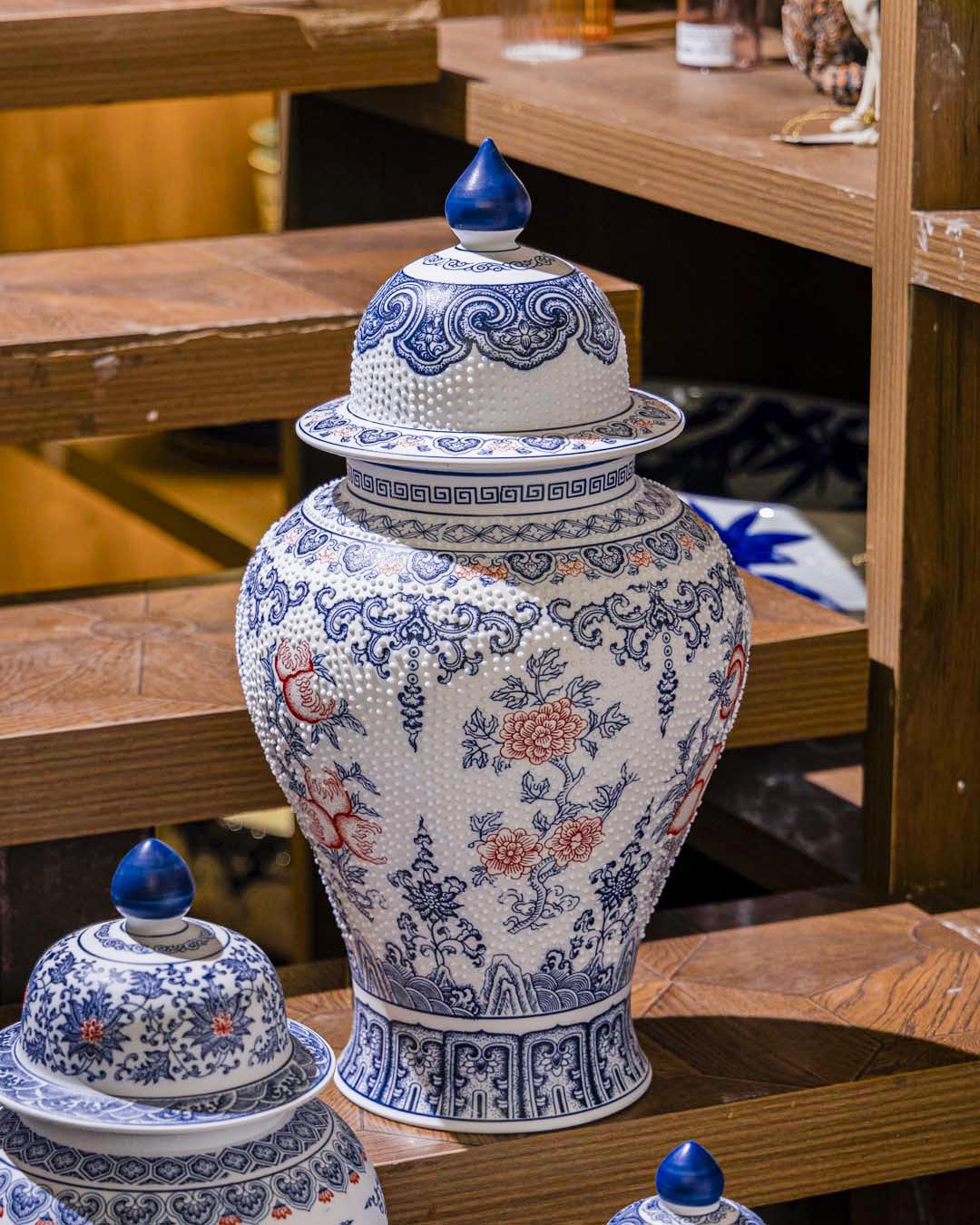 Amaranthine Fine Porcelain Dotted Temple Jar - 50 cm