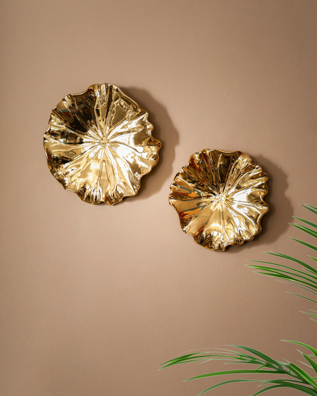 Lotus Leaf Decorative Wall Accent - Golden - Set Of 2
