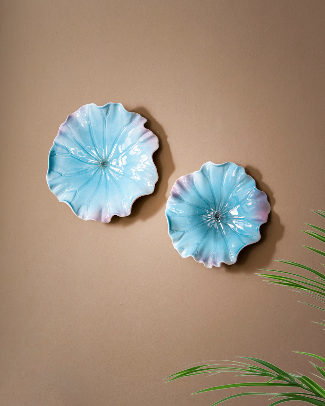 Lotus Leaf Decorative Wall Accent - Blue- Set Of 2