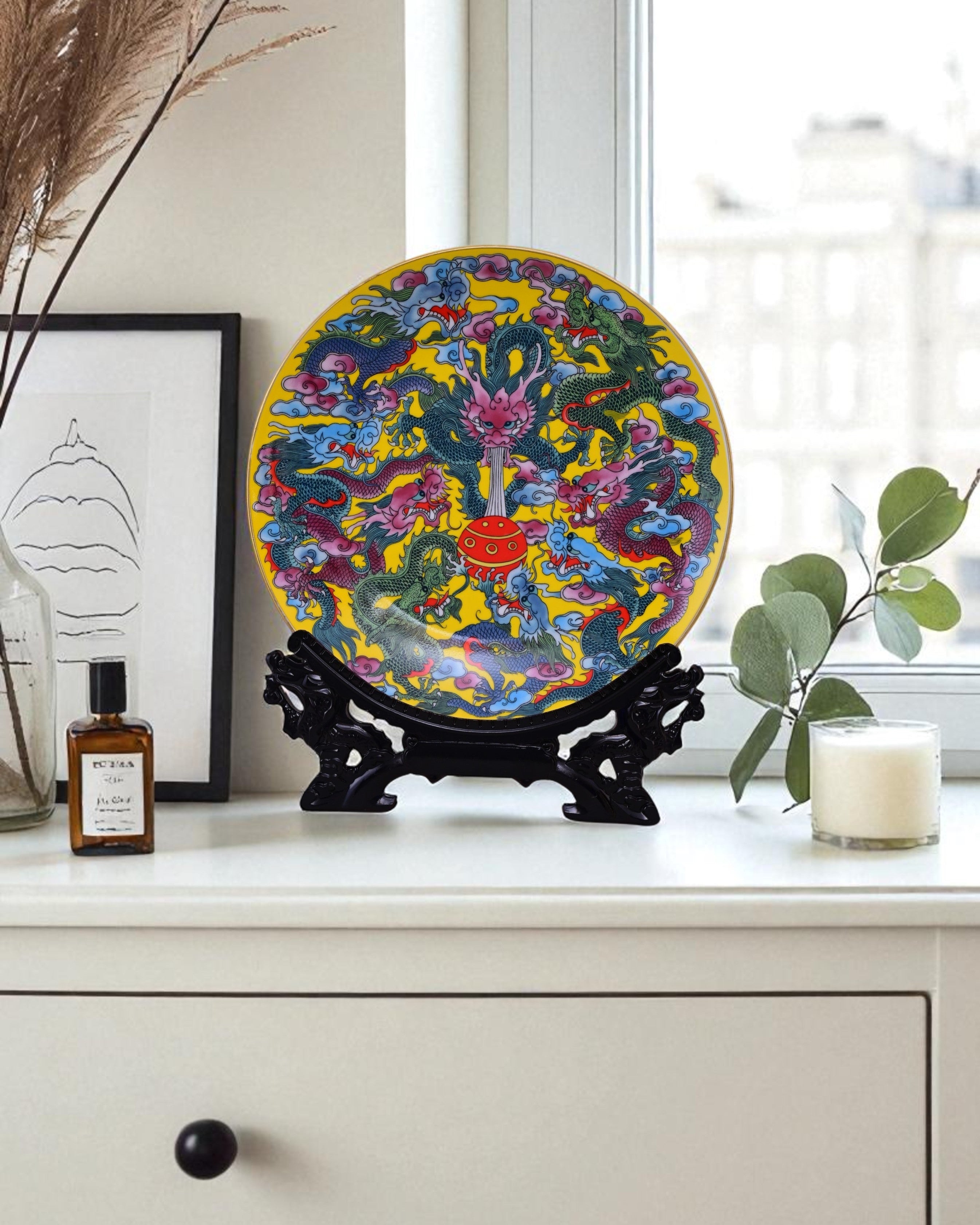 Dragon Motifs Decorative Plate - 26 cm