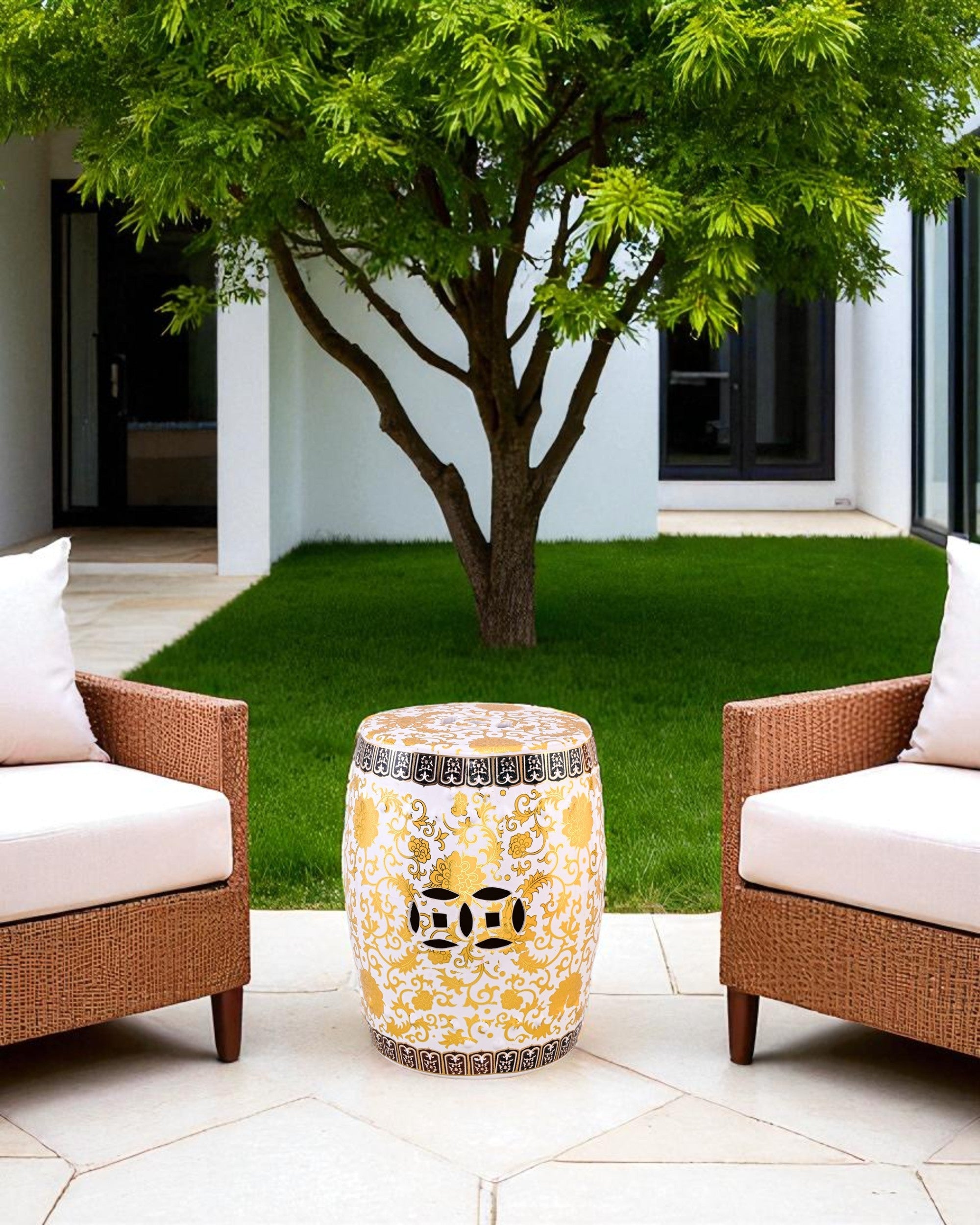 Royal Gold Floral Garden Stool