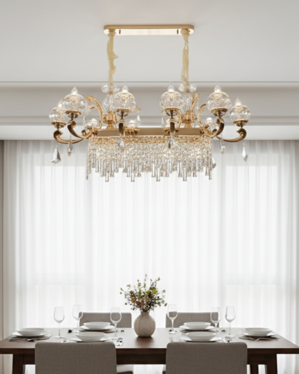 Regal Elegance Rectangular Crystal Chandelier - 10 Bulb