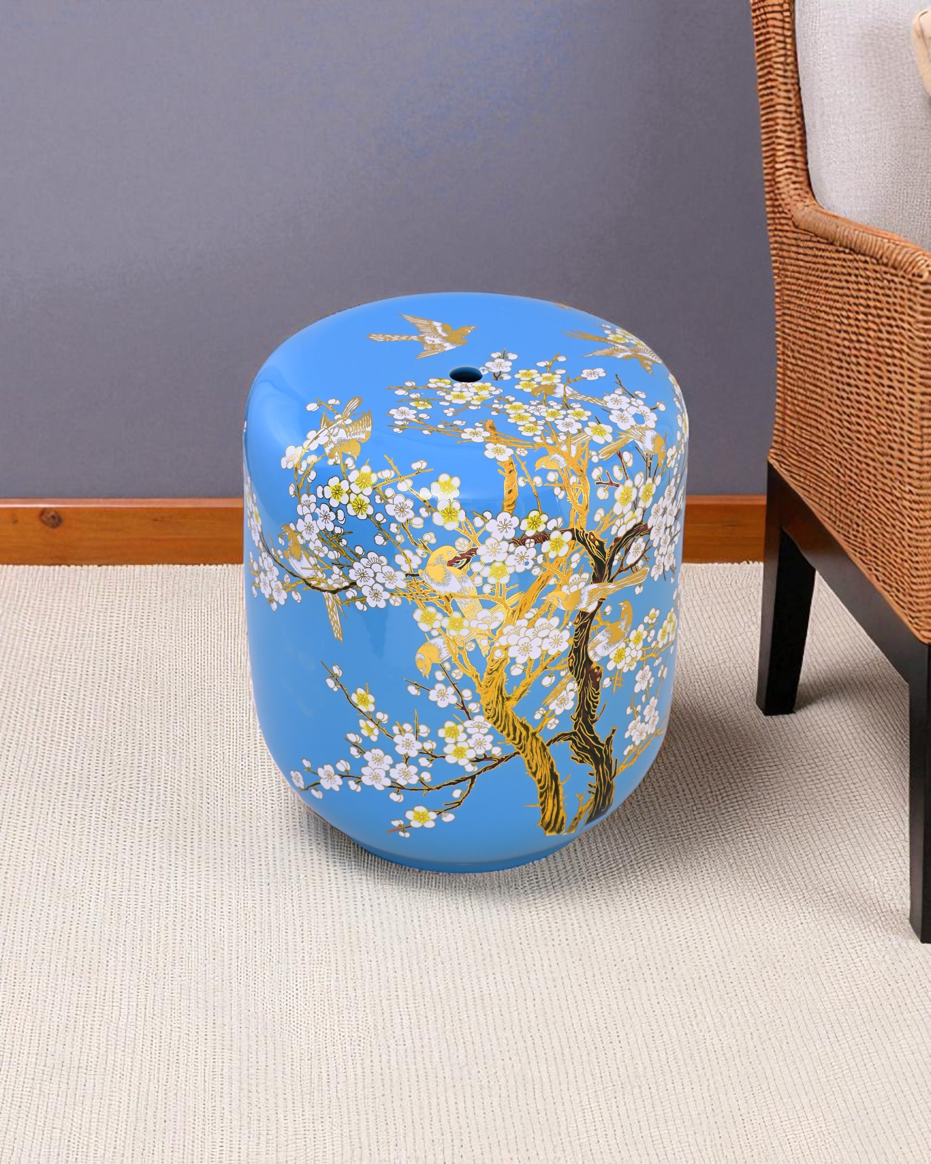 Sakura Blossom Garden Stool - Blue