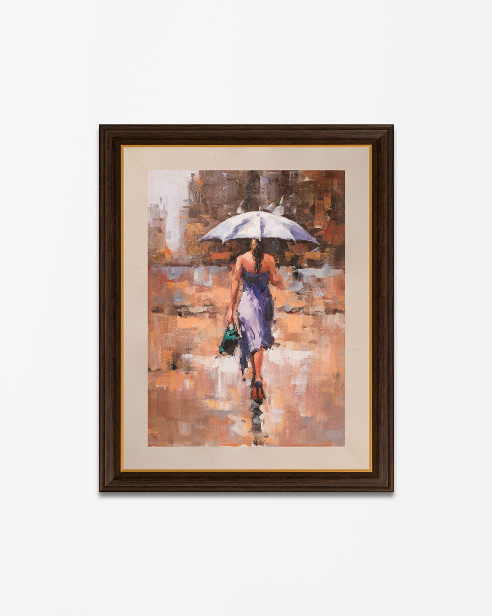"Woman Walking In The Rain" Handmade Oil Painting 24"x 36"