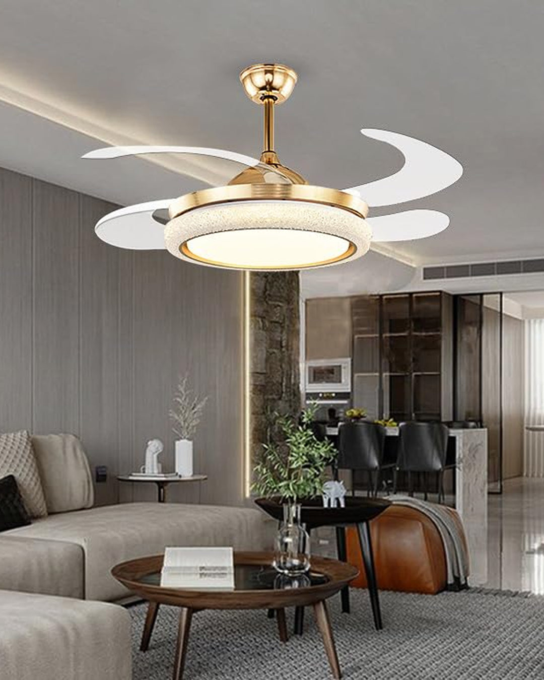 Majestic Glow Retractable Ceiling Fan + Chandelier Light (with Remote Control)