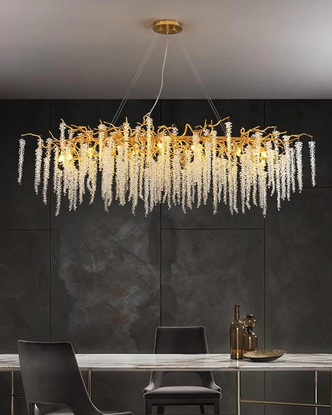 Golden Long Drop Crystal Chandelier