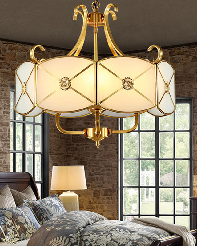 Oriental-Inspired Golden Drum Chandelier