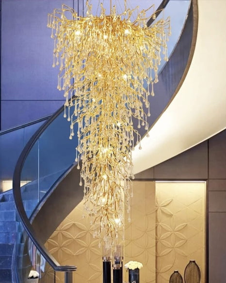 Golden Cascade Crystal Double Height Chandelier
