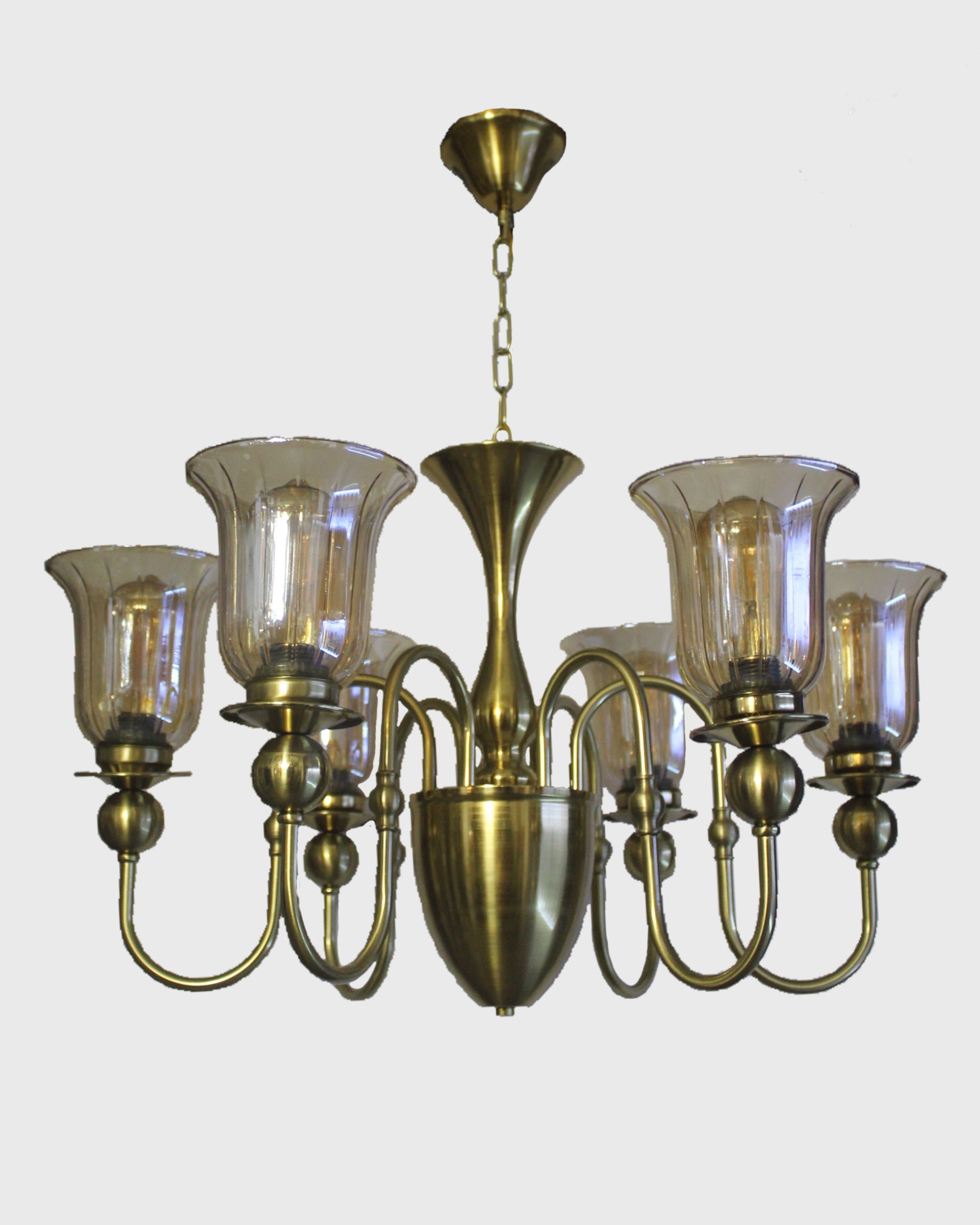 Traditional with Floral Glass Shades Chandelier - 6 Bulbs