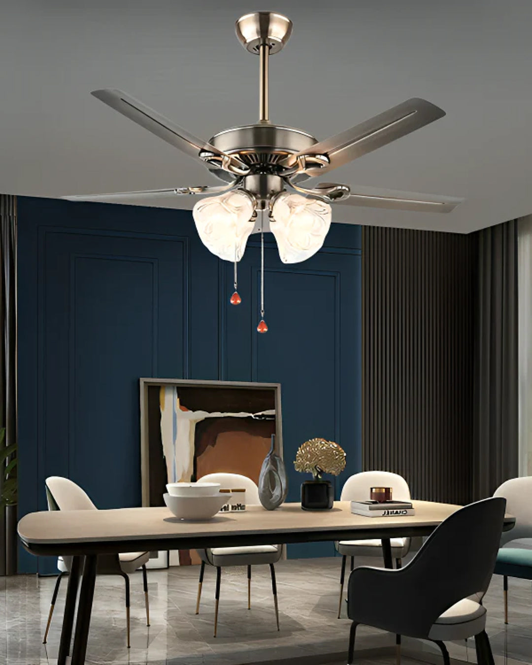 Vintage Rose Glass Ceiling Fan with Lights