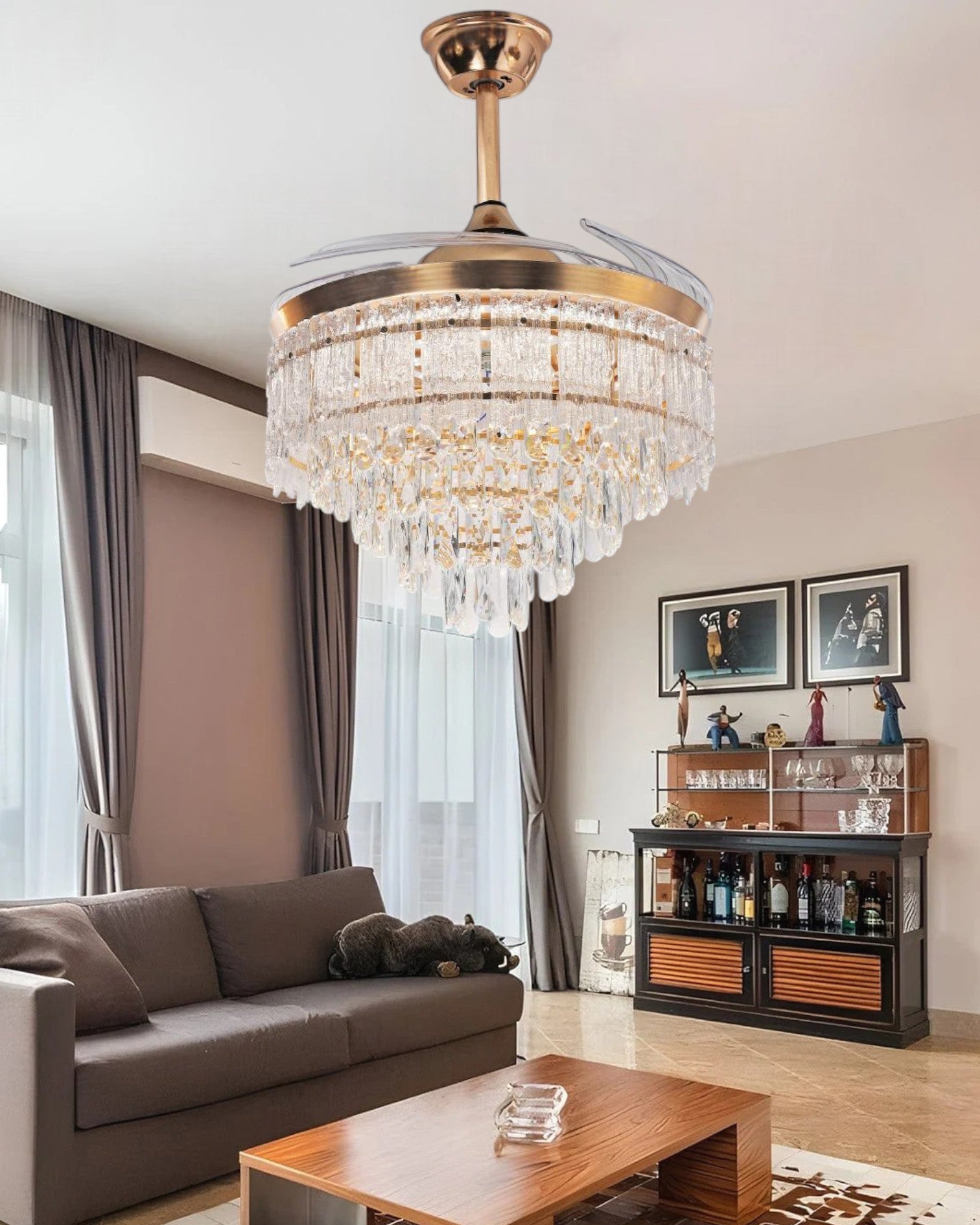 Luxury Crystal Retractable Ceiling Fan + Chandelier Light (with Remote Control)