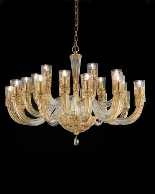 Grand Venetian Gold Murano Glass Chandelier - 18 Bulbs