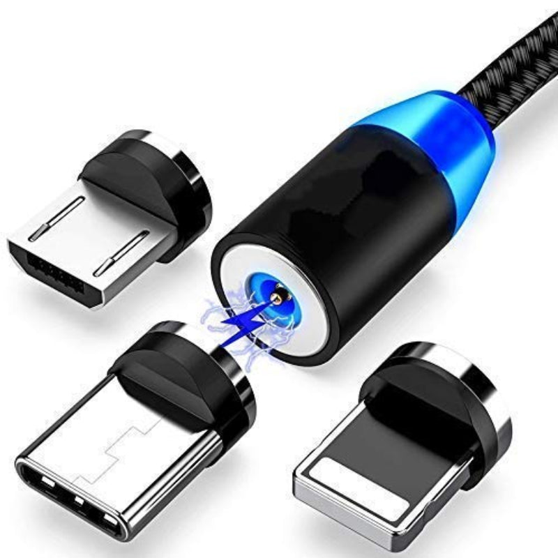 Travo: 3-in-1 Magnetic Fast Charging Cable with Status Light, 360¬¨‚àû Swivel Head, Type-C, Micro USB & lightning Connectors