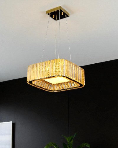 Golden Square Crystal Panel Chandelier