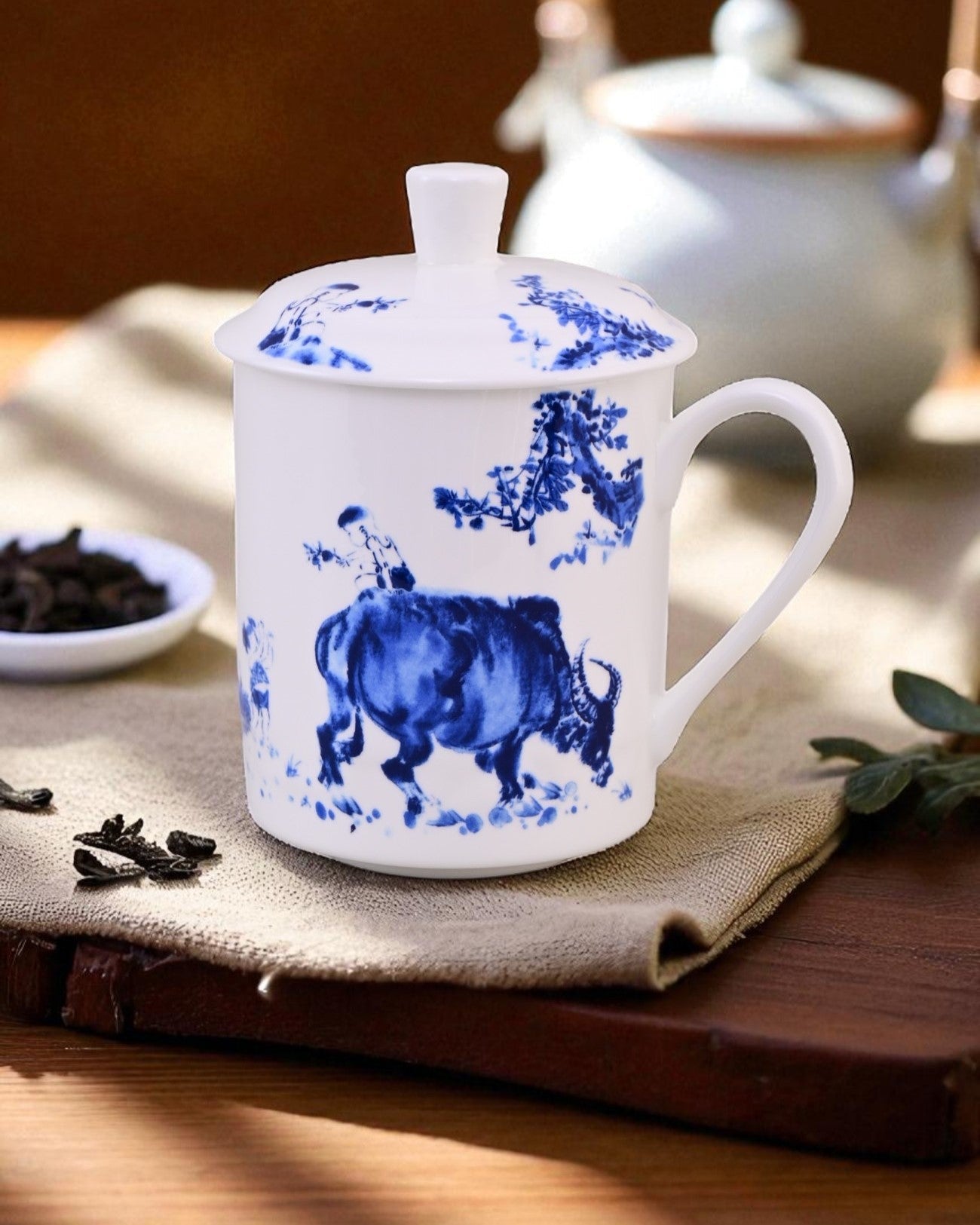 'Artistic Blue Bull' Fine Bone China Mug