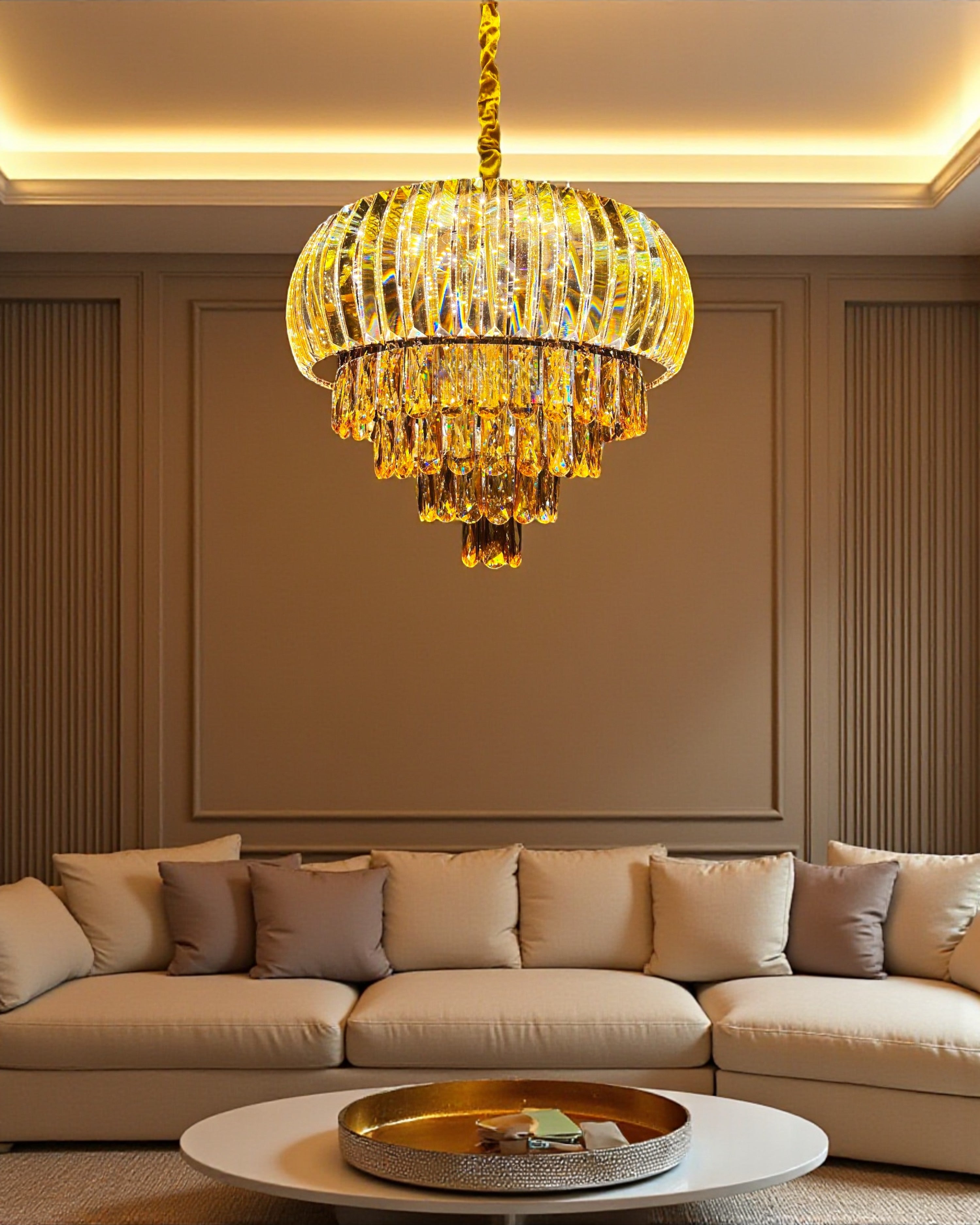 Golden Aurora Crystal Chandelier - 600MM