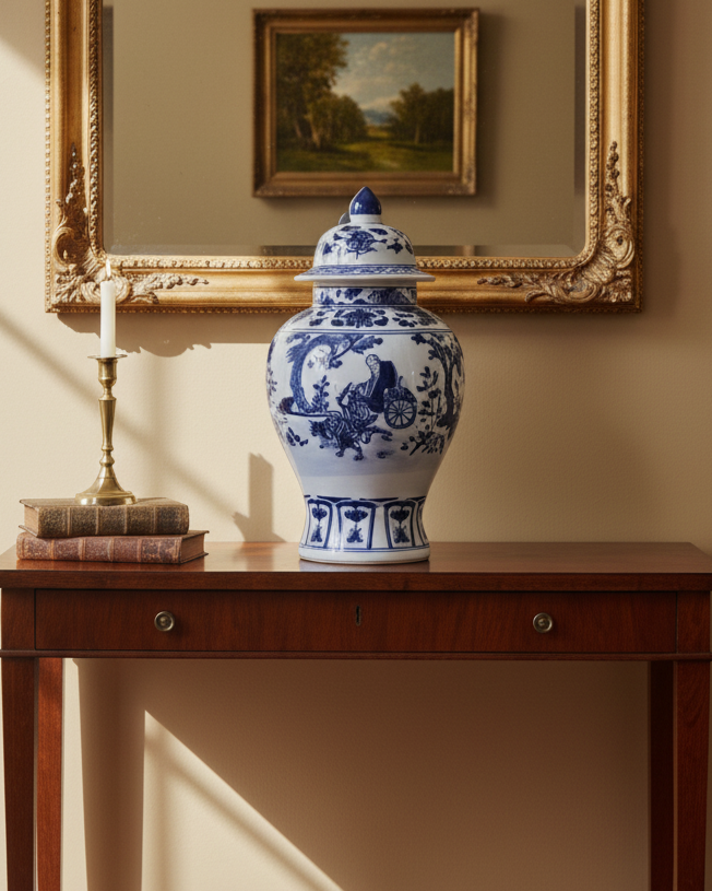 Imperial Carriage Blue & White Temple Jar - 54 cm