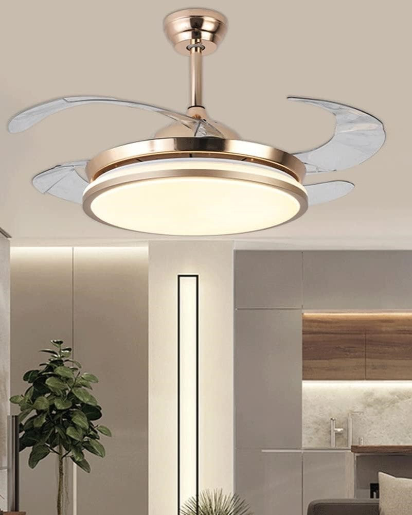 Golden Glow Retractable Ceiling Fan + Chandelier Light (with Remote Control)