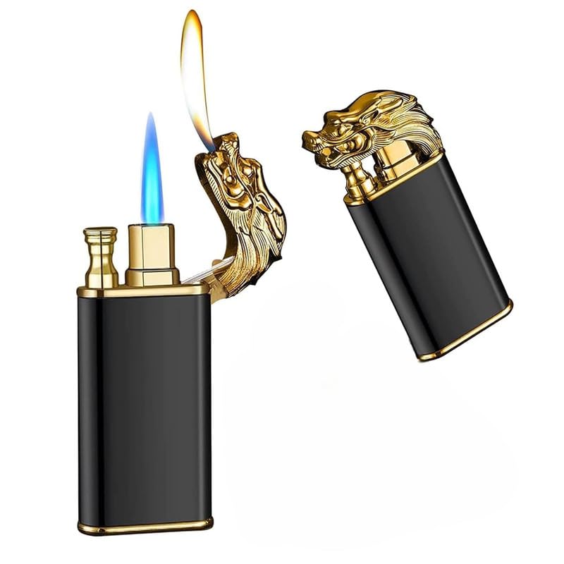 Dragor: Windproof Double-Jet Flame Torch Lighter with Dragon Design, Refillable Butane Gas Metal Lighter for Cigars, Cigarettes & Unique Gifting for Men