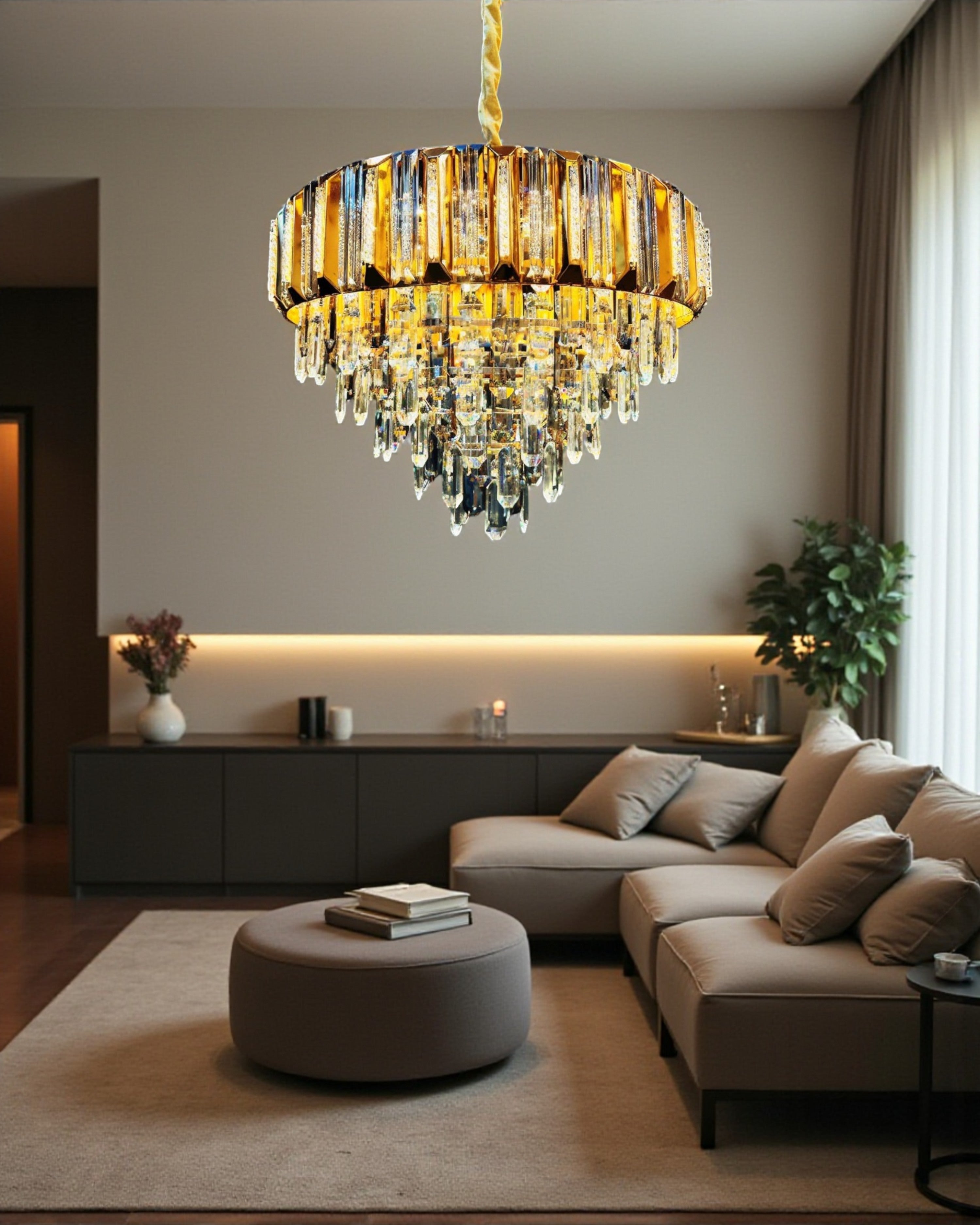 Amber Prism Cascade Crystal Chandelier - 600MM