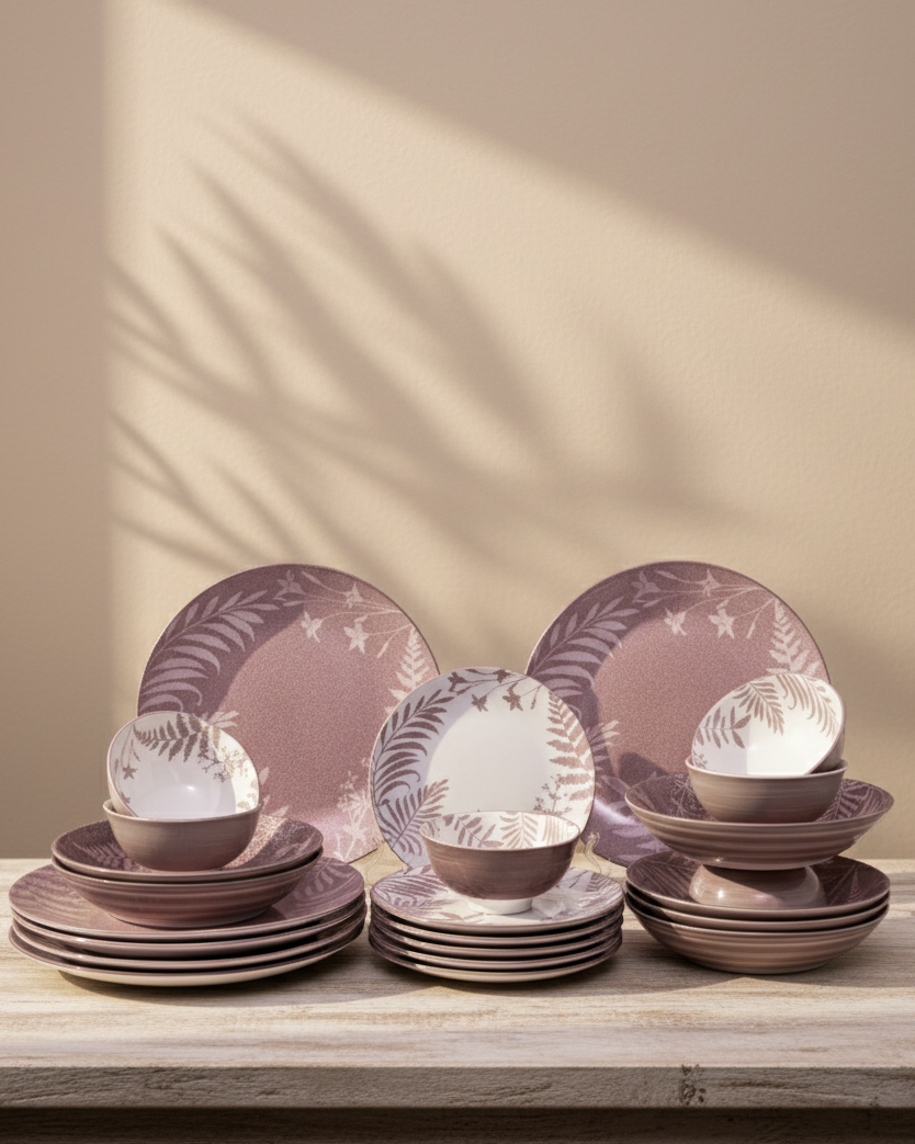 Pink Fern Serenity Dinner Set - 16 Piece