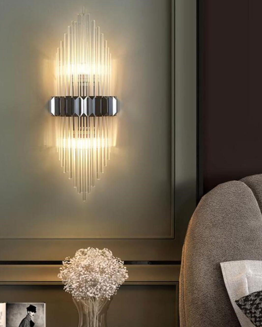 Luxury Empire Glass Rod Wall Sconce - Black