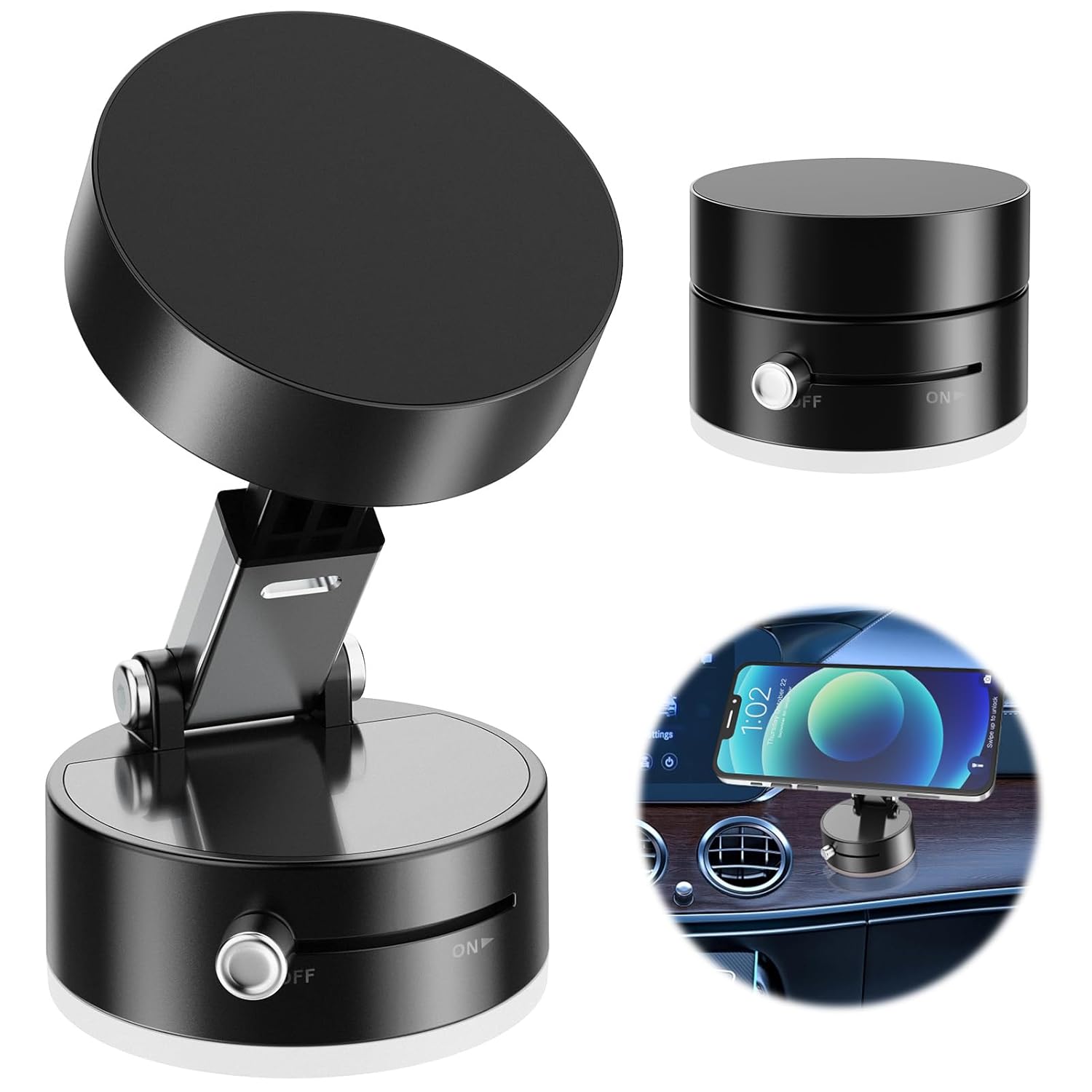 Stickoo: Magnetic Vacuum Suction Phone Holder with Adjustable Foldable Arm, Strong Mount for Car, Shower, Mirror & Smooth Surfaces