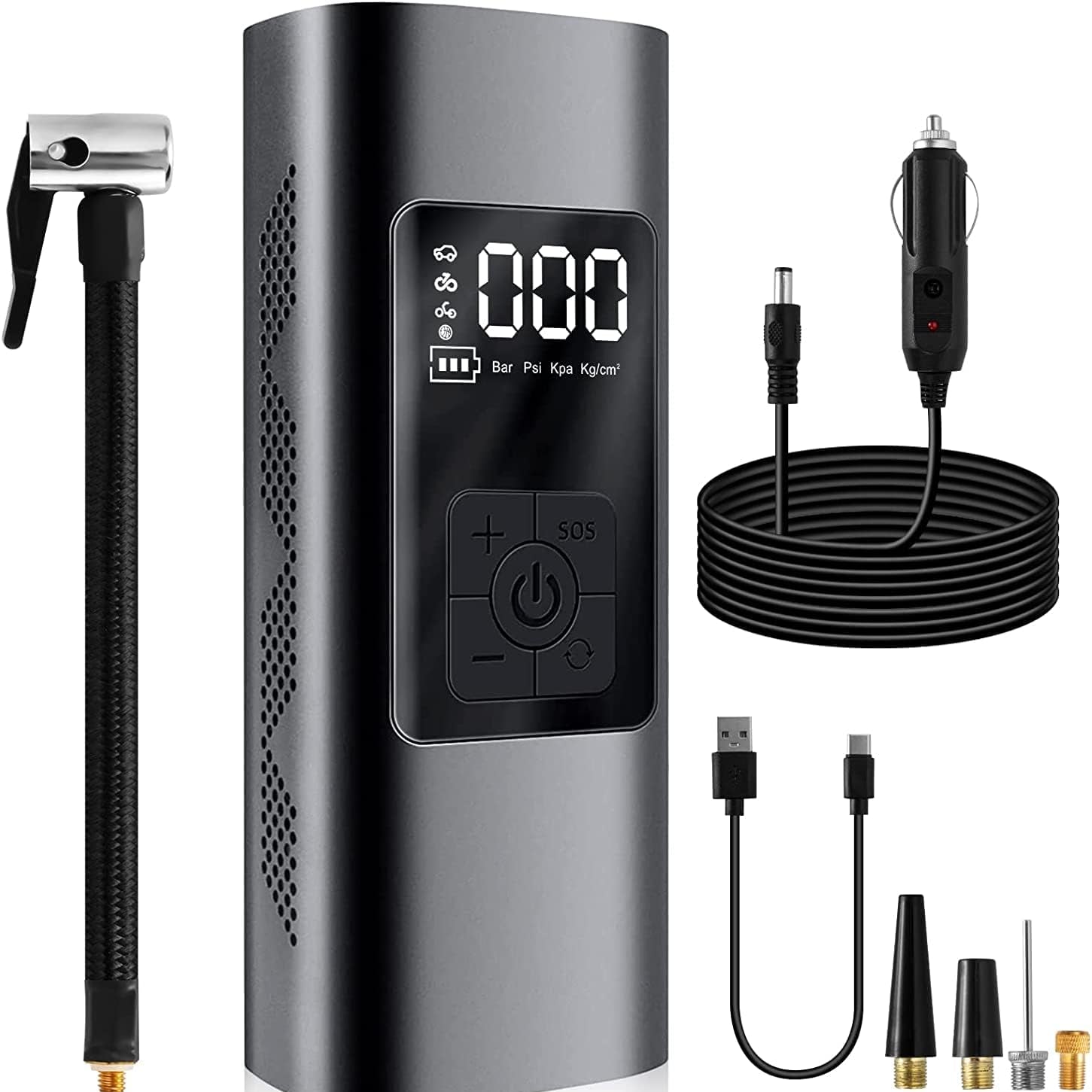 Inflato: Portable Tire Inflator & Power Bank ‚Äö√Ñ√¨ 150PSI Air Pump with Digital Gauge, LED Light, Heat Dissipation & 8000mAh Battery for Bikes, Cars & Emergencies