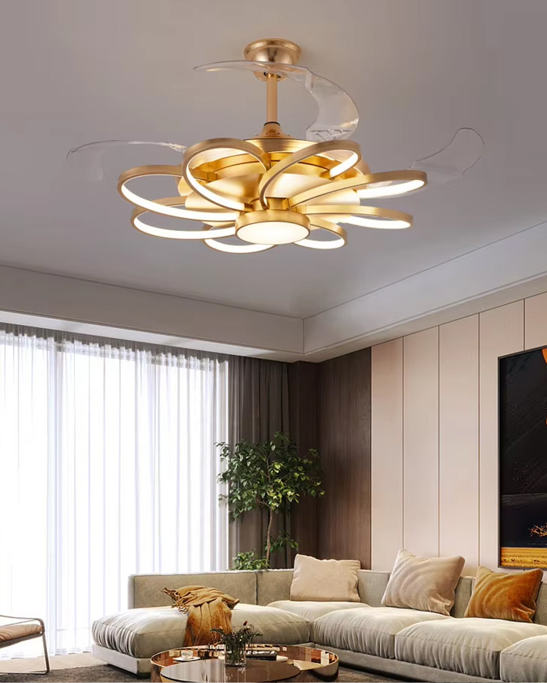 Floraglow Retractable Ceiling Fan + Chandelier Light (with Remote Control)