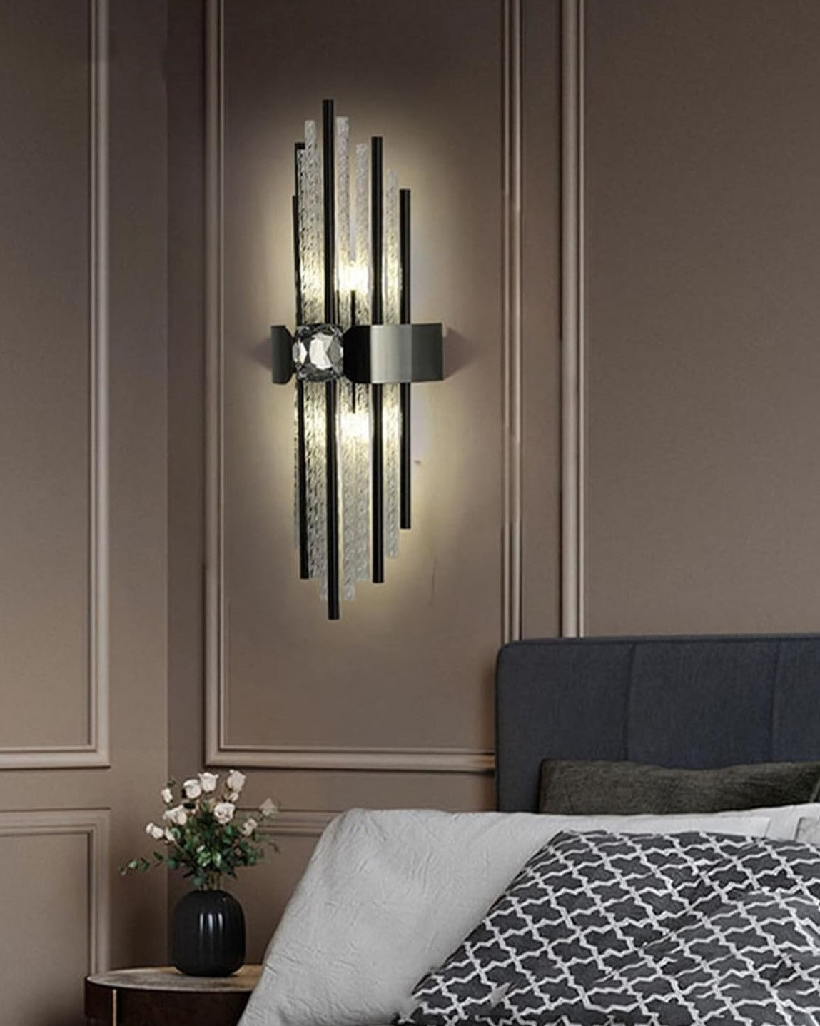 Textured Glass Gold Accent Wall Light - Black