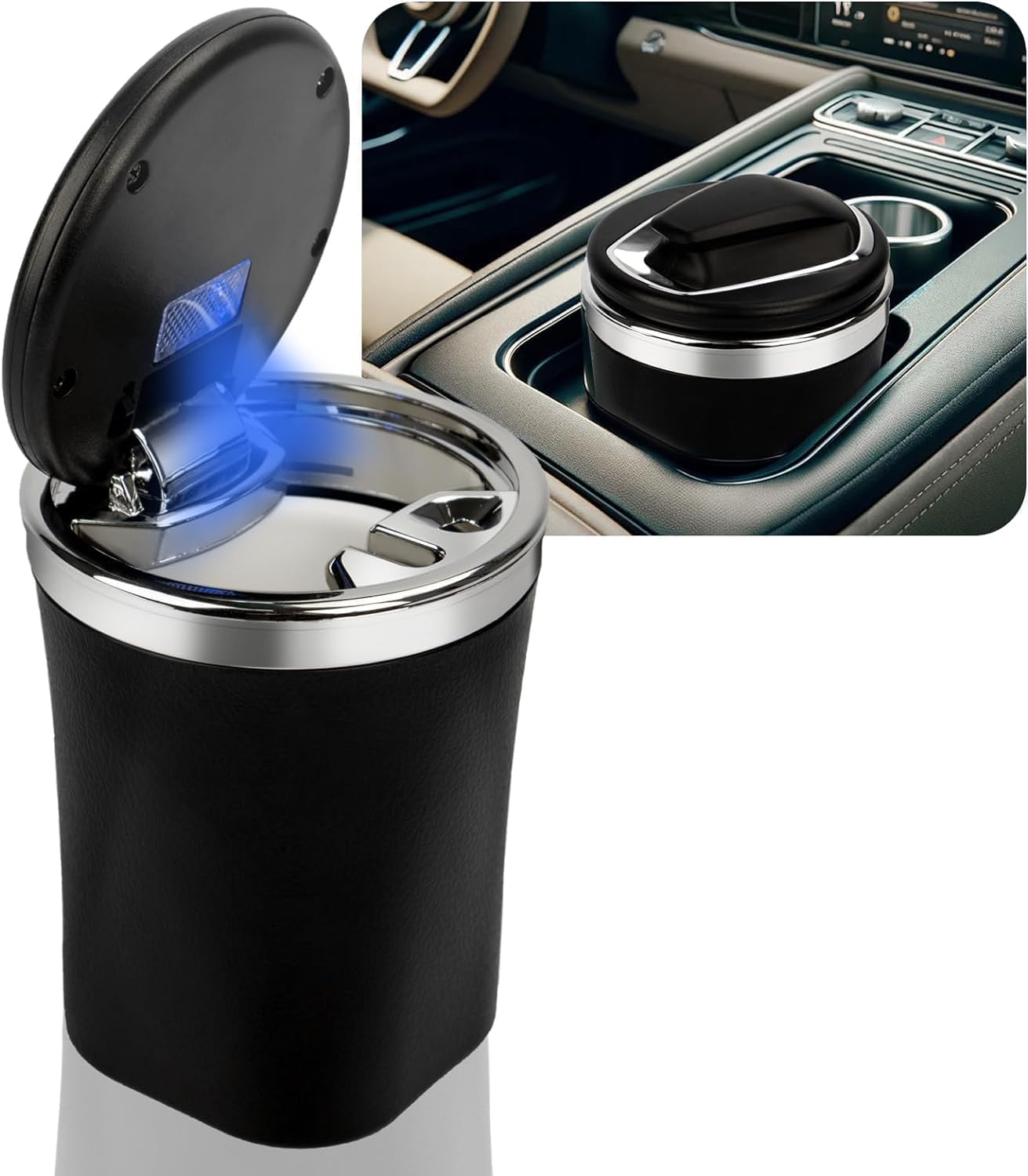 SmokeTrap: Portable Car Ashtray with Smell-Proof Lid & LED Light ‚Äö√Ñ√¨ Ideal for Cup Holders & Travel Use