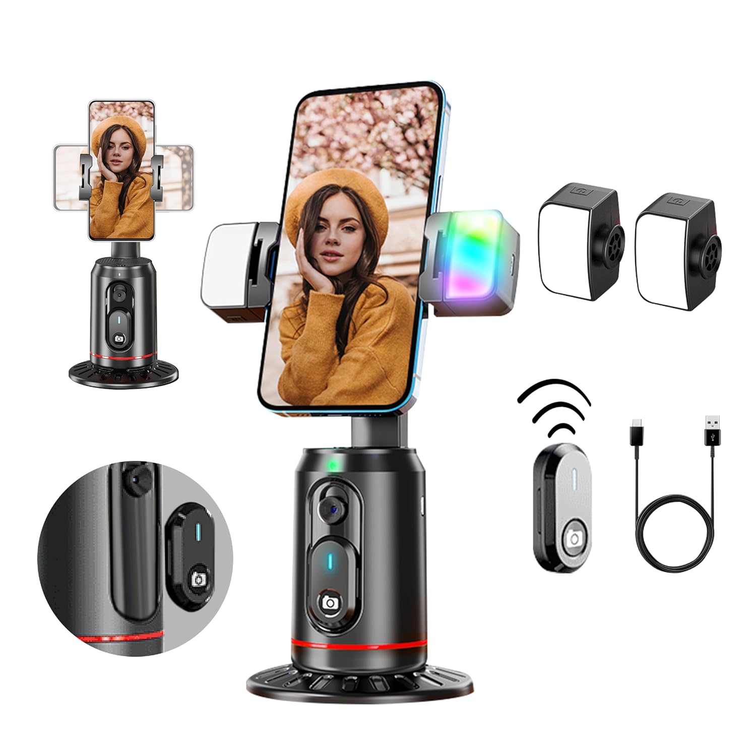 Create360: 360¬¨‚àû Face Tracking Phone Holder with Auto Motion, Gesture Control & Remote for Vlogging, Streaming & Video Recording