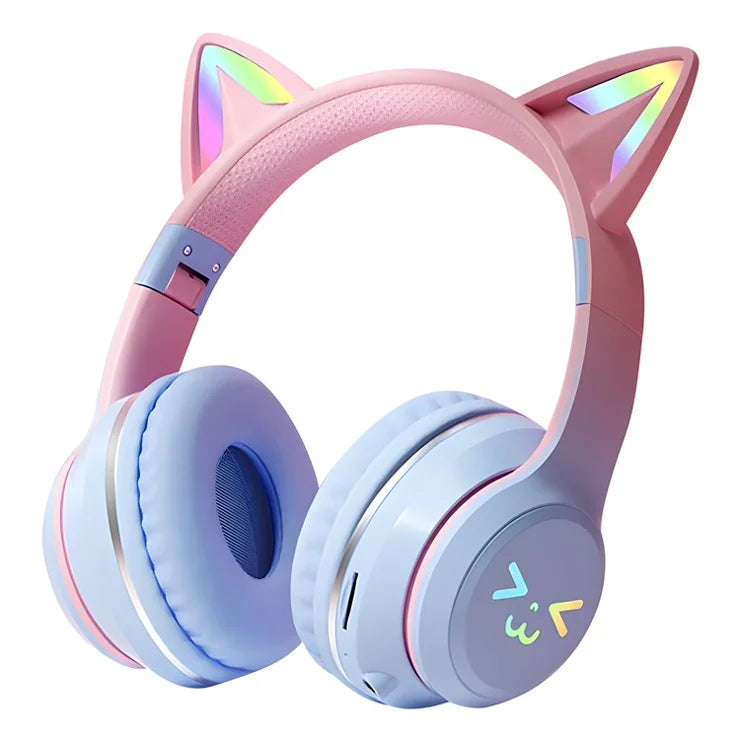 KittyHead: Wireless Cat Ear Headset with RGB LED Lights, Foldable Design headphone for PC, Tablet & Mobile