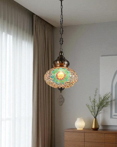 Mosaic Glow Turkish Pendant Light - Green