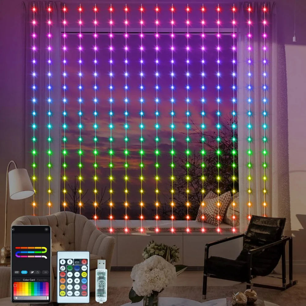 Pixelo: Smart ARGB Curtain Light with 400 LEDs, Bluetooth App Control, Music Sync & Customizable Patterns & Text