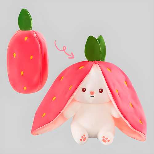 PeekaBoo: Reversible Strawberry Bunny Plush Toy Pillow with Zipper ‚Äö√Ñ√¨ Soft & Cuddly Gift for Kids & Plush Lovers