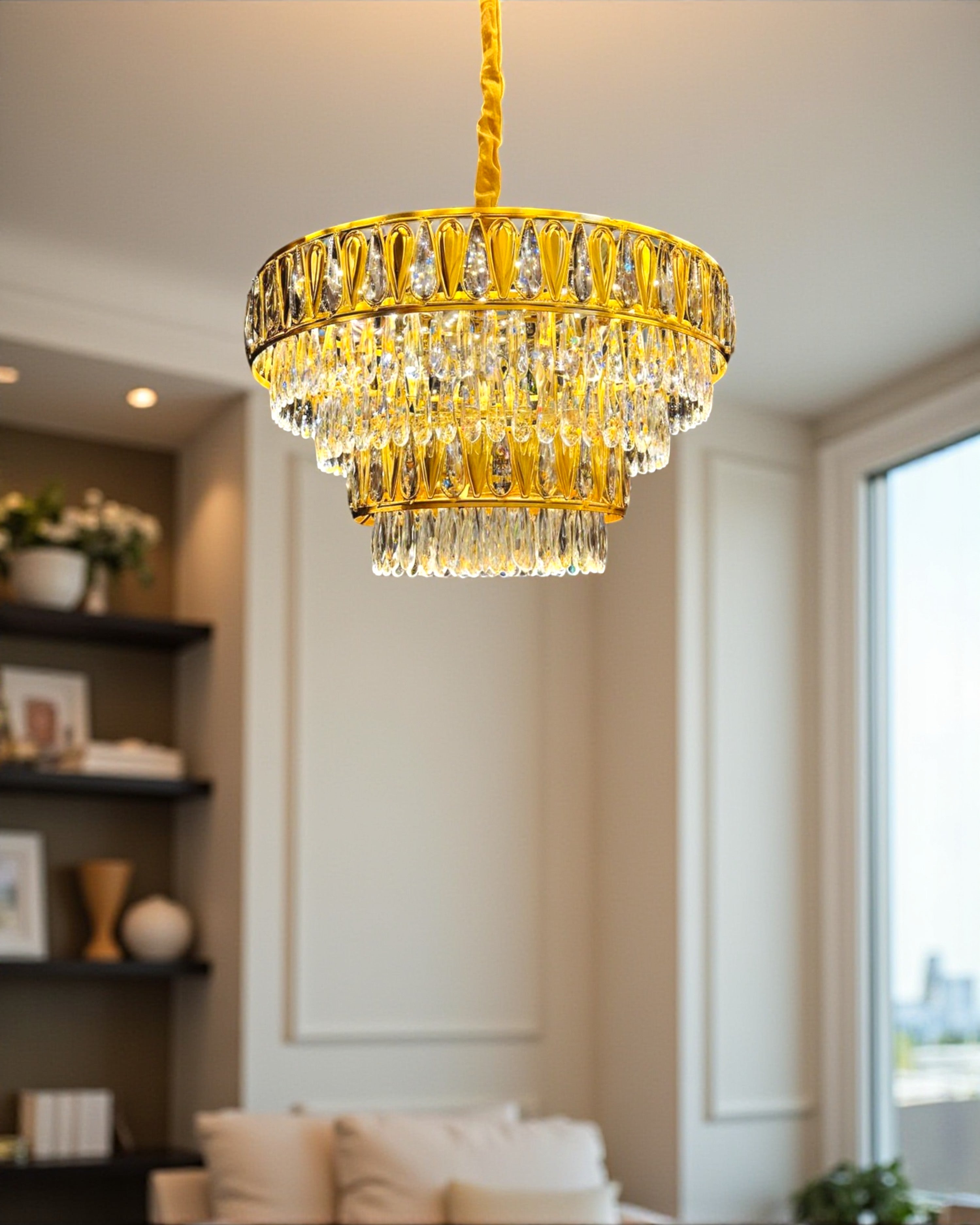 Golden Crystal Cascade Chandelier - 600MM