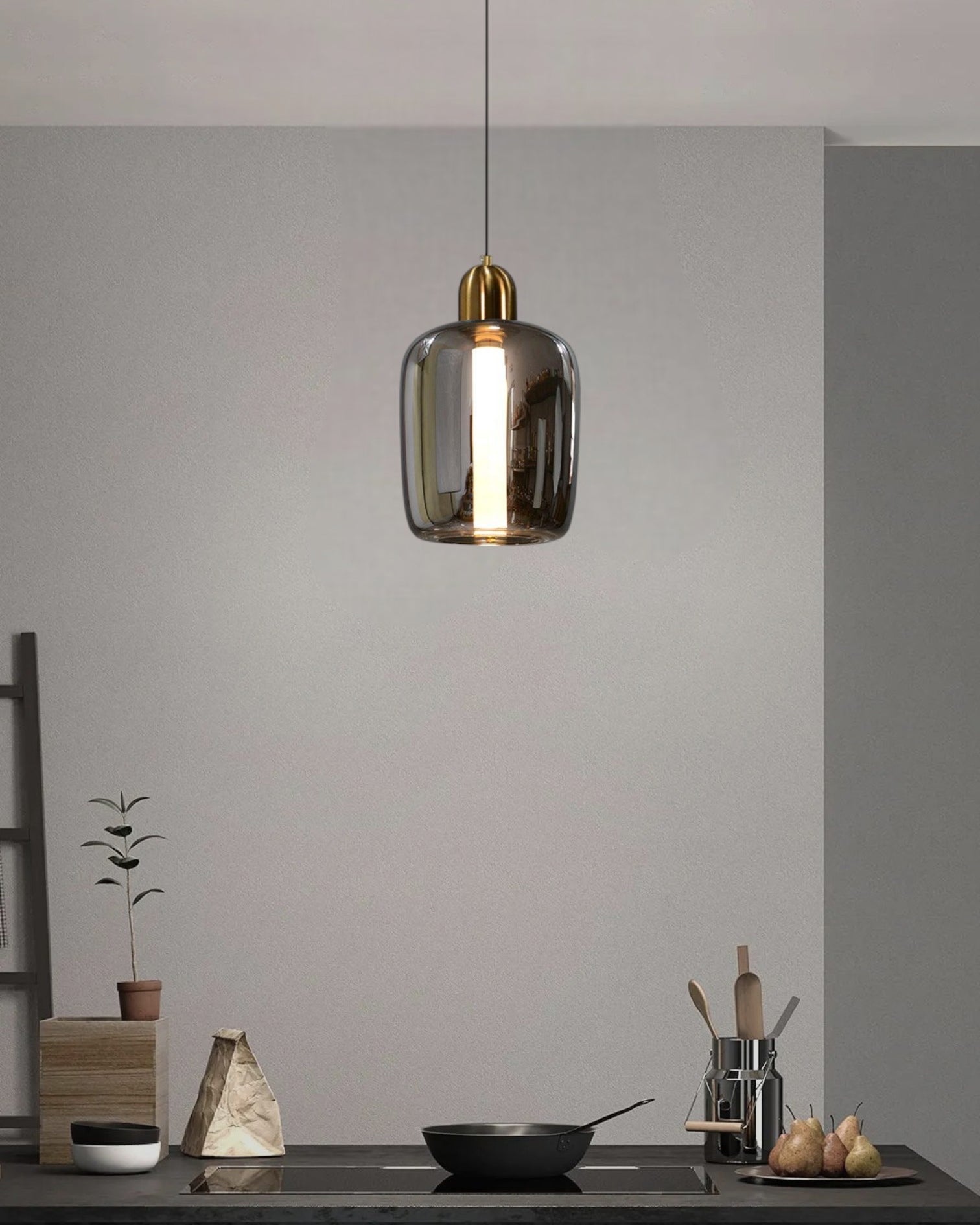 Retro Look Smoked Glass lampshade Hanging lamp