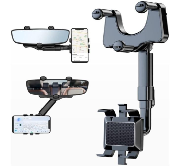 MirrorGrip: 60¬¨‚àû Rotating Rearview Mirror Phone Holder with Anti-Shake Cradle & Adjustable Mount for Safe Driving