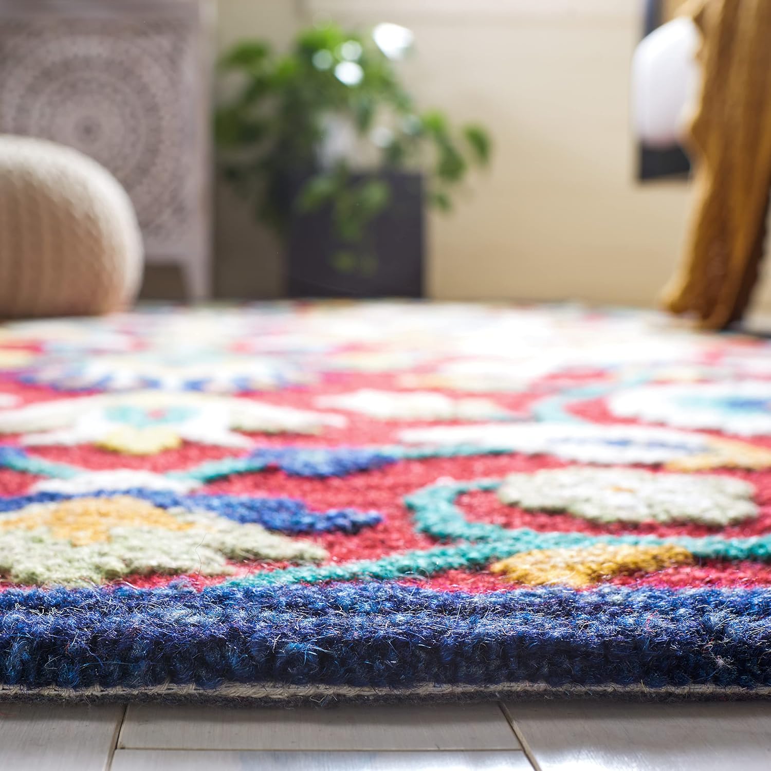 Midnight Flora Red2 woolen Hand Tufted Carpet