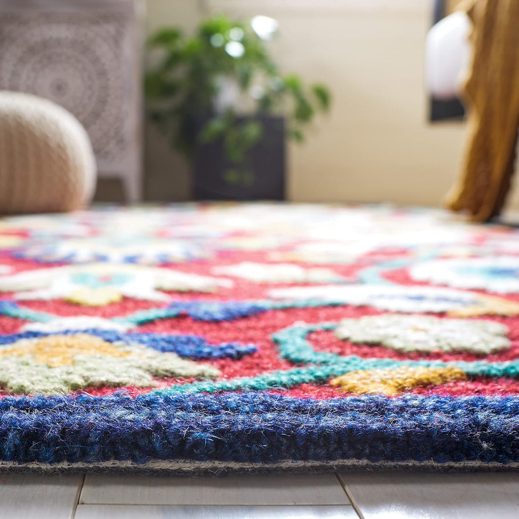 Midnight Flora Red2 woolen Hand Tufted Carpet