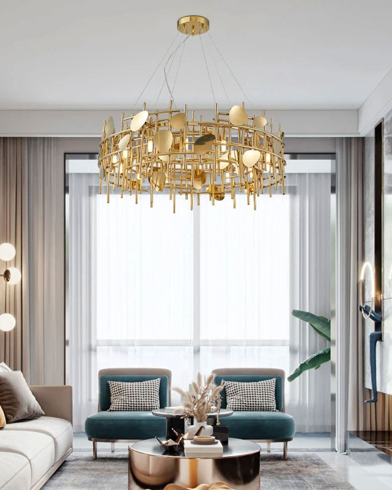 Gold Geometrical Lines Ceiling 6-Light Chandelier