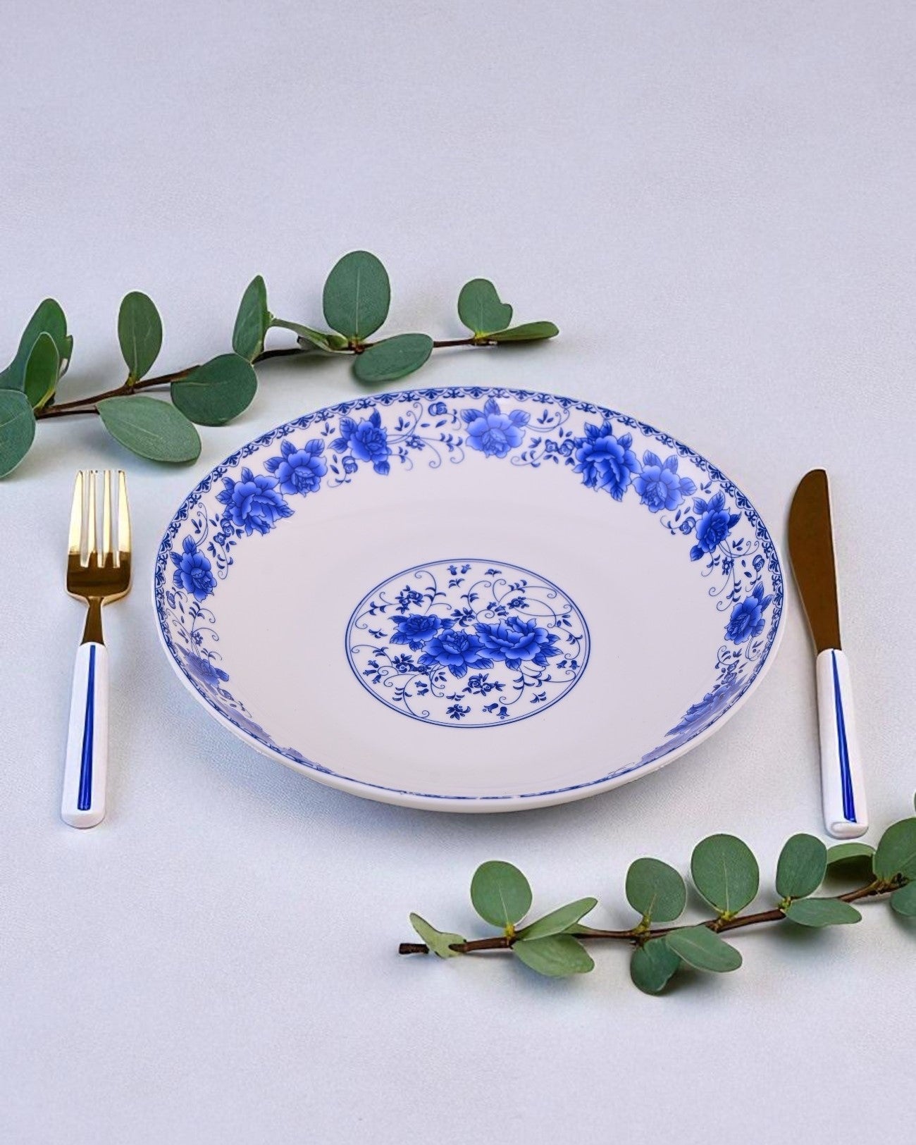 Blue Eden Floral Rim Pasta Bowl