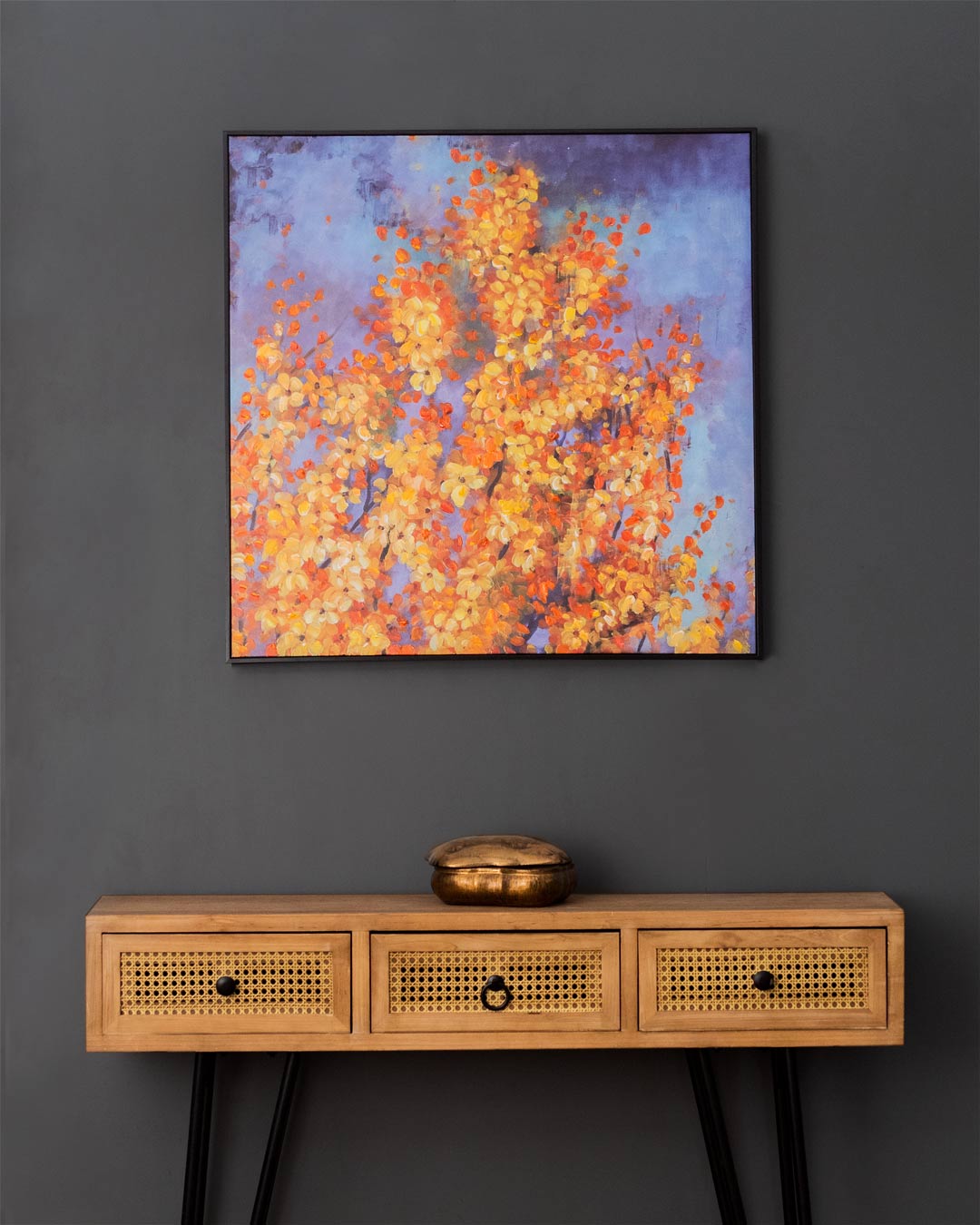 Yellow Floral Semi Hand-made Wall Art - 32*32 Inch