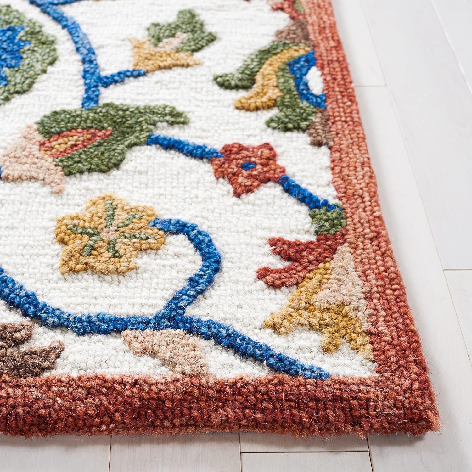 Midnight Flora White woolen Hand Tufted Carpet