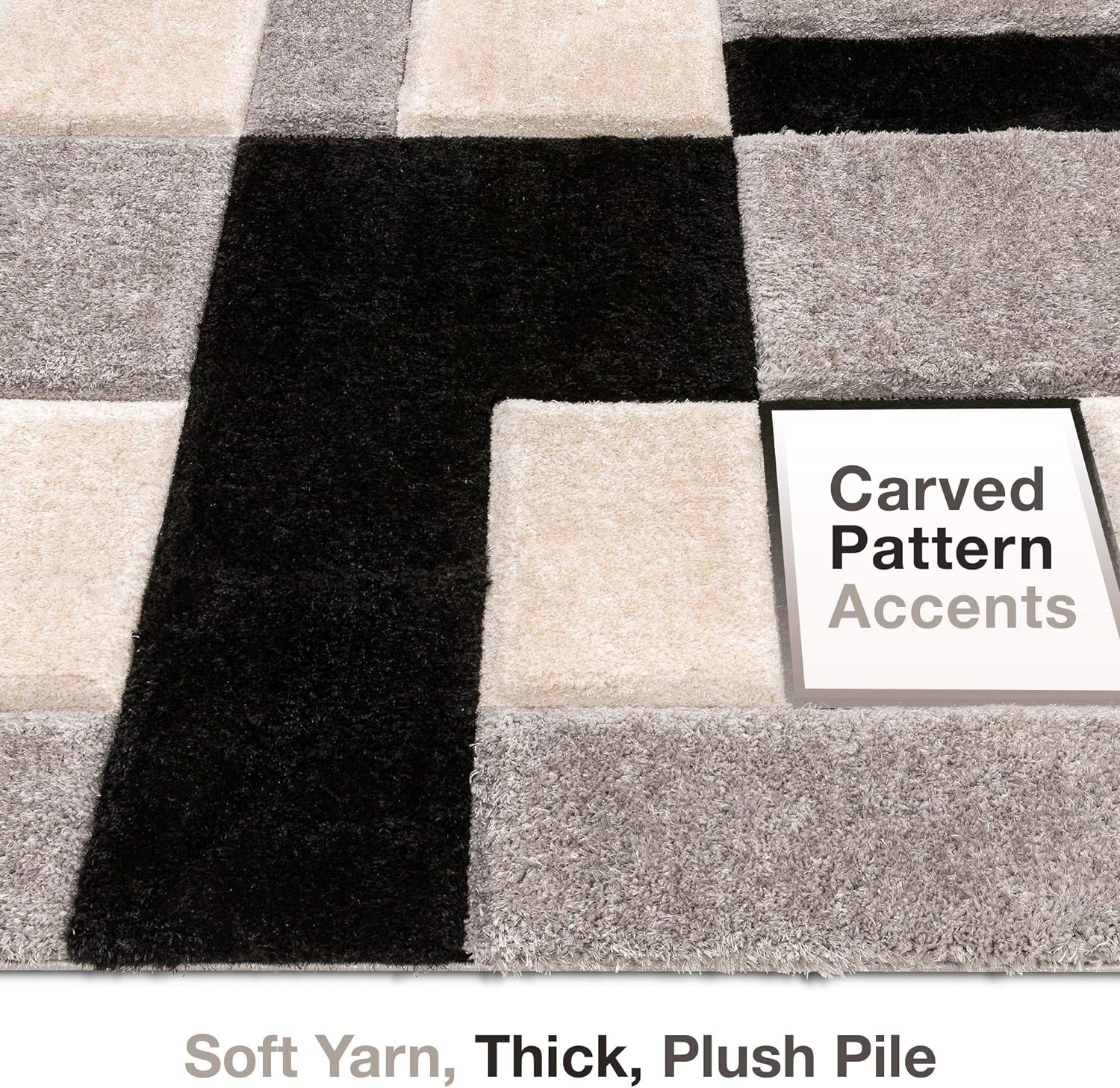 Black White Dual box Shaggy Carpet