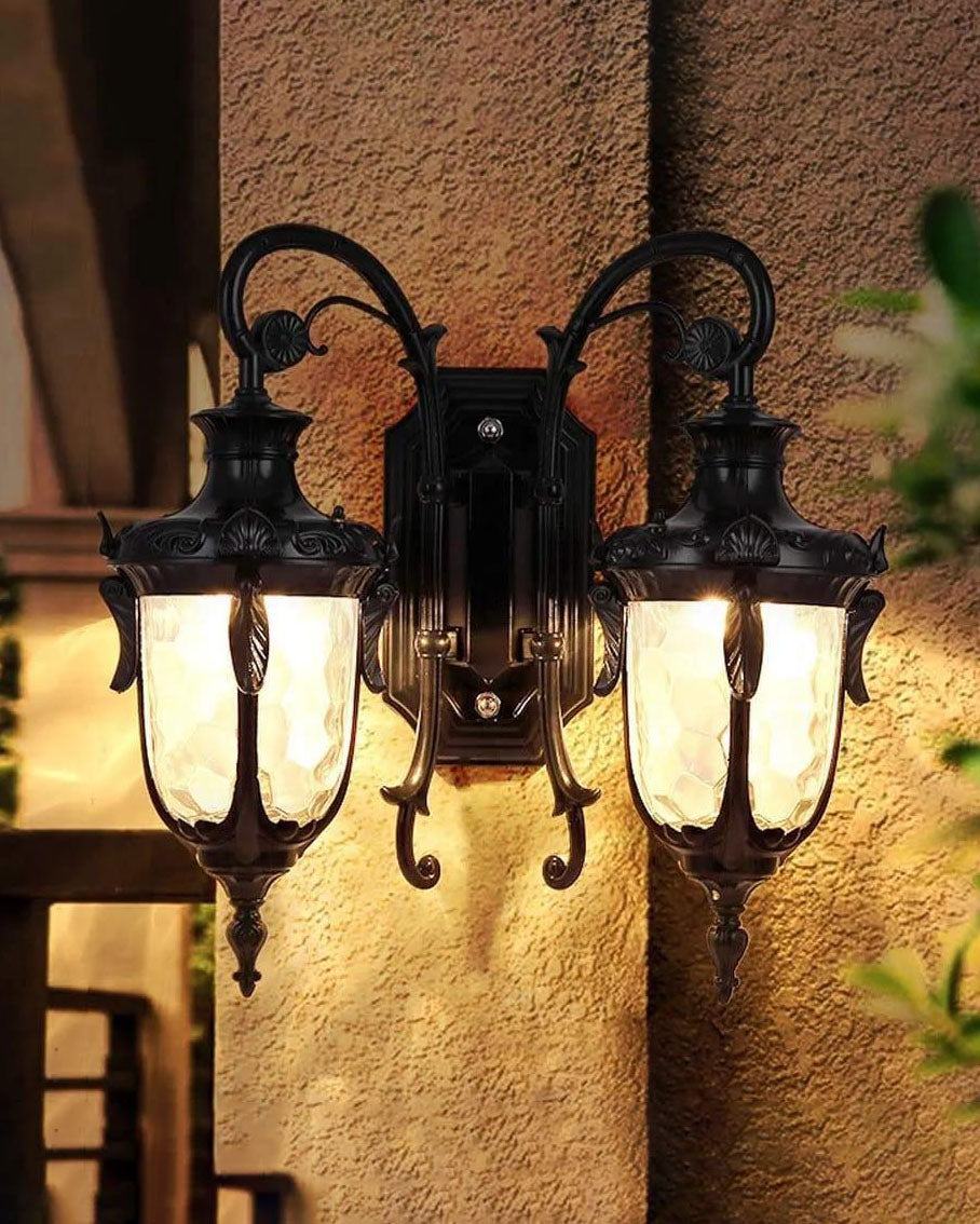 Regal Twin Lantern Outdoor Wall Light - Black