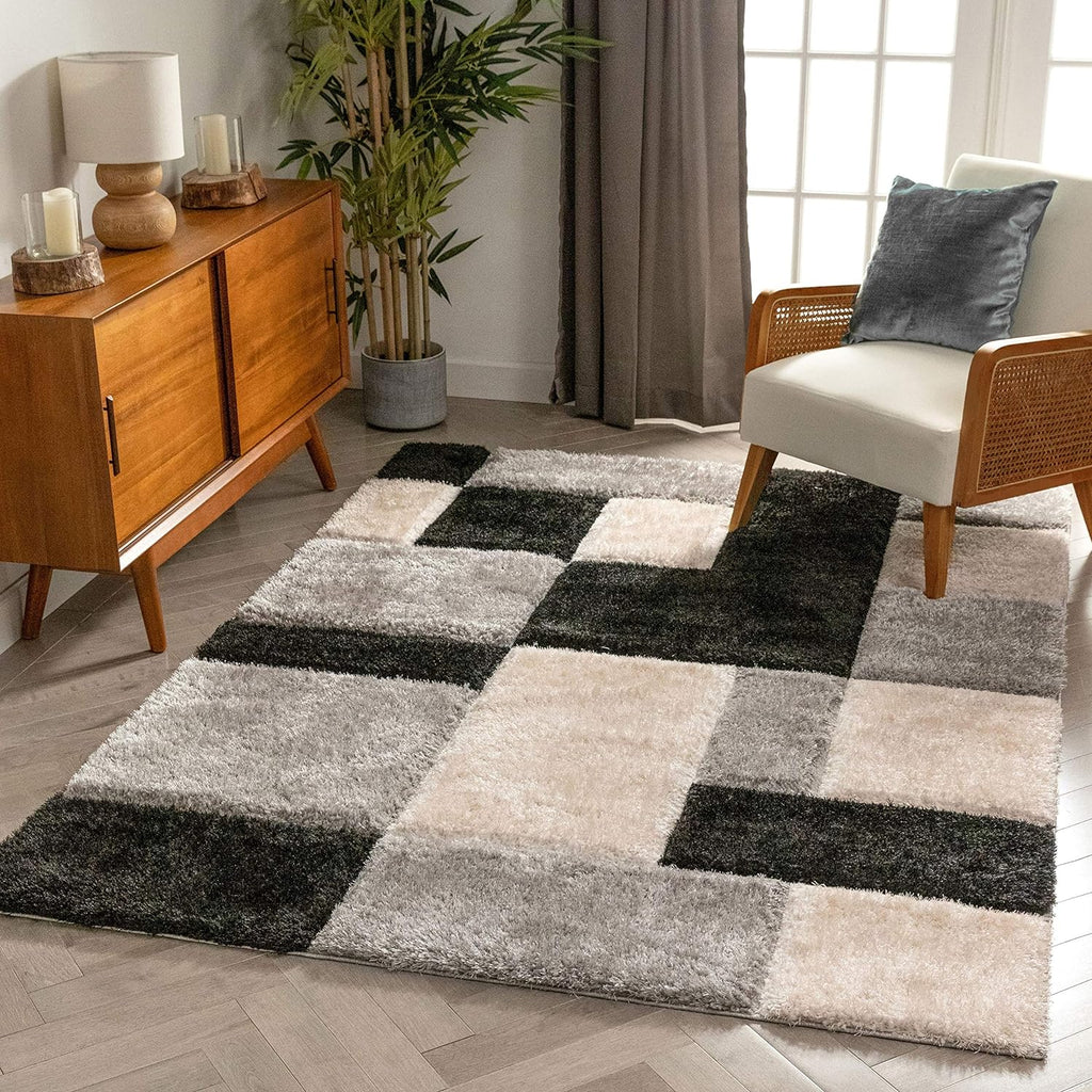 Black White Dual box Shaggy Carpet
