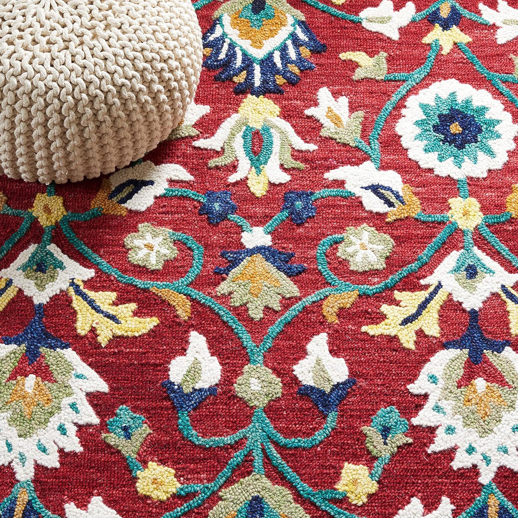 Midnight Flora Red2 woolen Hand Tufted Carpet