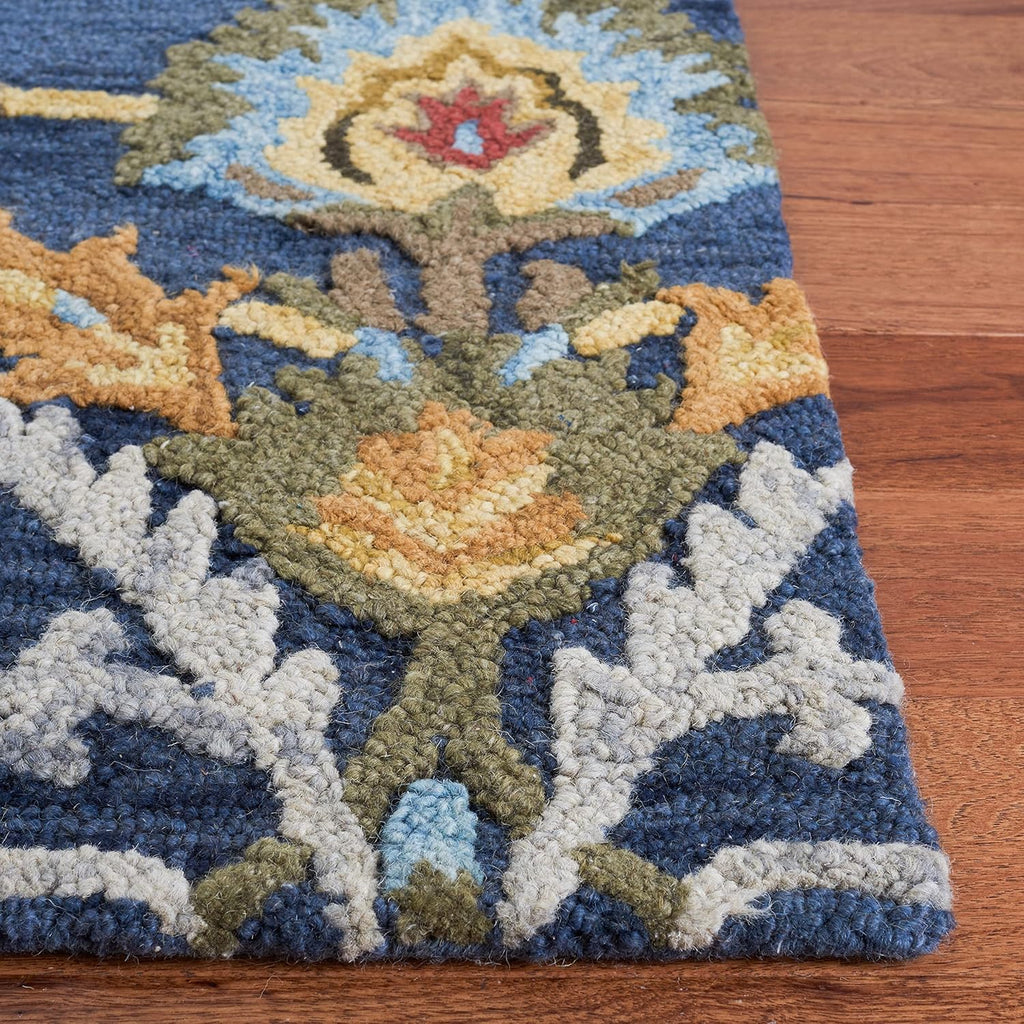 Midnight Flora Blue woolen Hand Tufted Carpet